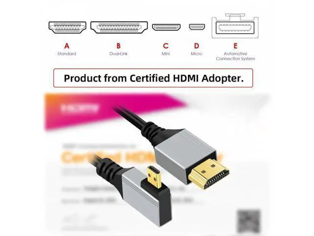 Alt view image 3 of 7 - 90 Degree Left Angled Micro HDMI 2.1 Ultra Thin HDTV Cable 8K 4K Hyper Super Flexible Slim Cord Type-A to Type-D for Camera HDTV