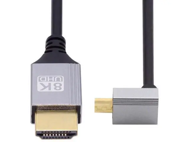 Alt view image 2 of 7 - 90 Degree Up Angled Micro HDMI 2.1 Ultra Thin HDTV Cable 8K 4K Hyper Super Flexible Slim Cord Type-A to Type-D for Camera HDTV
