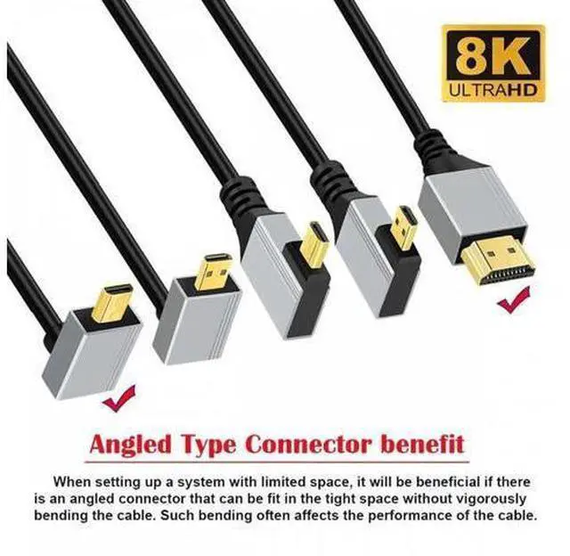 Alt view image 5 of 7 - 90 Degree Up Angled Micro HDMI 2.1 Ultra Thin HDTV Cable 8K 4K Hyper Super Flexible Slim Cord Type-A to Type-D for Camera HDTV