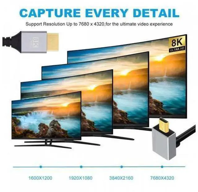 Alt view image 3 of 7 - 90 Degree Up Angled Micro HDMI 2.1 Ultra Thin HDTV Cable 8K 4K Hyper Super Flexible Slim Cord Type-A to Type-D for Camera HDTV
