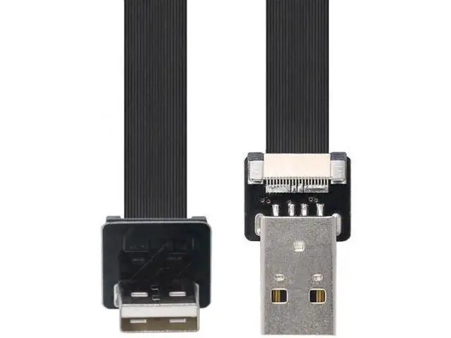Alt view image 3 of 7 - Down Angled USB 2.0 Type-A Male to Type-A Male Data Flat Slim FPC Cable 90 Degree for FPV and Disk and Scanner and Printer 3.3"feet