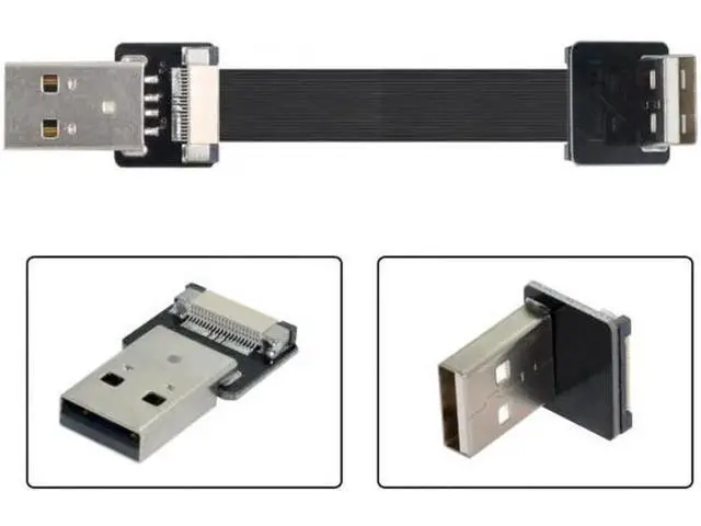 Alt view image 6 of 7 - Down Angled USB 2.0 Type-A Male to Type-A Male Data Flat Slim FPC Cable 90 Degree for FPV and Disk and Scanner and Printer 3.3"feet