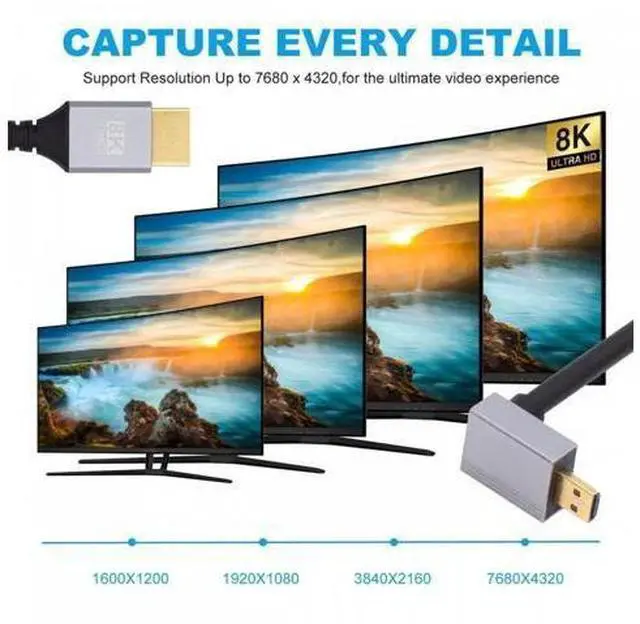 Alt view image 7 of 7 - 90 Degree Down Angled Micro HDMI 2.1 Ultra Thin HDTV Cable 8K 4K Hyper Super Flexible Slim Cord Type-A to Type-D for Camera HDTV