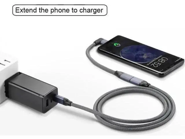 Alt view image 4 of 6 - Left Right Angled USB-C USB 3.1 Type C Male to Female Extension Data Cable with Sleeve for Laptop