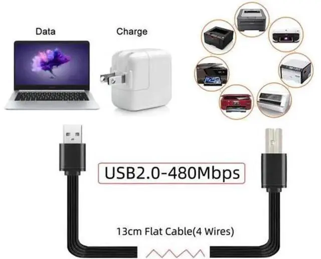 Alt view image 7 of 7 - U2-060-BK-0.13M 13cm USB 2.0 Type-A Male to Type-B Male Male Data Flat Slim FPC Cable for ScannerDiskPrinter