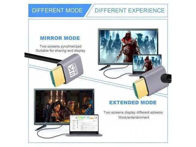 Alt view image 2 of 6 - HDMI 2.1 Ultra Thin HDTV Cable 8K 4K Hyper Super Flexible Slim Cord Down Angled to Up Angled 90 Degree Type-A for Computer HDTV