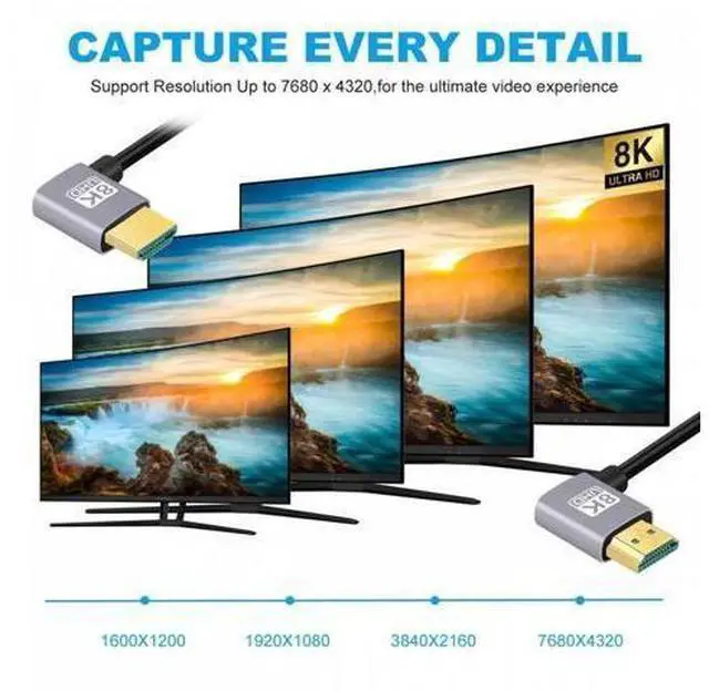 Alt view image 3 of 5 - HDMI 2.1 Ultra Thin HDTV Cable 8K 4K Hyper Super Flexible Slim Cord Left Angled to Right Angled 90 Degree Type-A for Computer HDTV