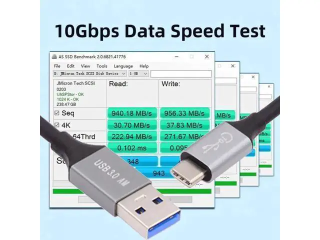 Alt view image 4 of 7 - 30cm 10Gbps USB 3.1 Type C Male to USB3.0 Type A Male Data Power Cable 5V3A for Laptop Phone Disk