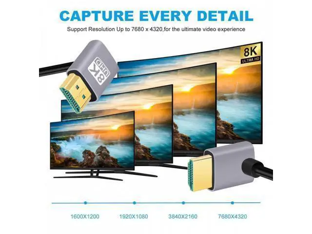 Alt view image 7 of 7 - HDMI 2.1 Ultra Thin HDTV Cable 8K 4K Hyper Super Flexible Slim Cord Up Angled to Up Angled 90 Degree Type-A for Computer HDTV