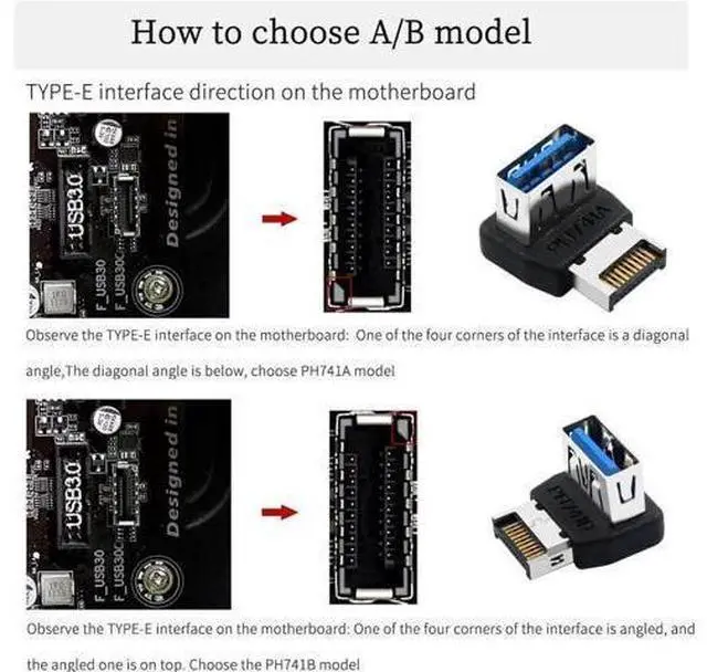 Alt view image 5 of 7 - PH741 Type-E to USB3.0 90-Degree Adapter 10Gbps Front Panel Socket Header with Case for Computer Motherboard (PH741B)