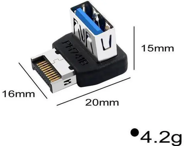 Alt view image 7 of 7 - PH741 Type-E to USB3.0 90-Degree Adapter 10Gbps Front Panel Socket Header with Case for Computer Motherboard (PH741B)
