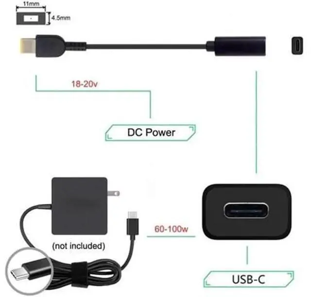 Alt view image 5 of 5 - Type C USB-C Female Input to Rectangle 11.0*4.5mm Plug Cable UC-109-1145MM
