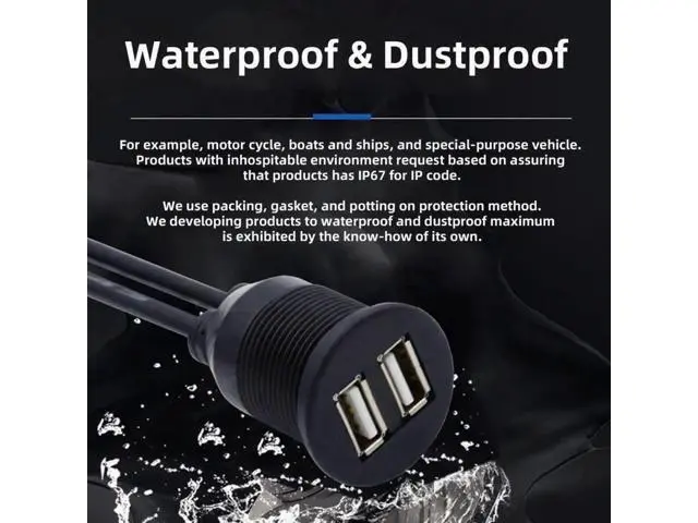 Alt view image 3 of 7 - USB 2.0 Flush Mount 1 Male to 2 Female Extension Cable for Car Dashboard Panel Mount Waterproof Dustproof