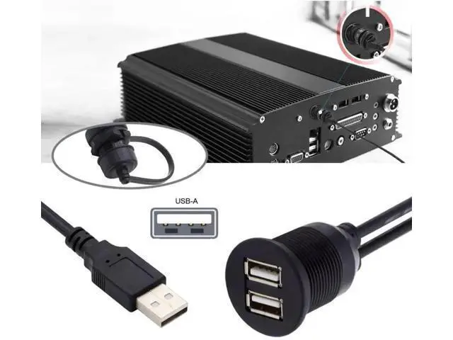 Alt view image 4 of 7 - USB 2.0 Flush Mount 1 Male to 2 Female Extension Cable for Car Dashboard Panel Mount Waterproof Dustproof