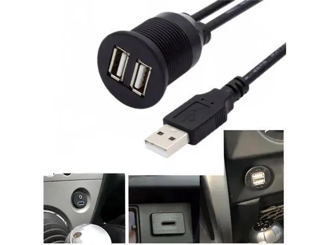 Alt view image 7 of 7 - USB 2.0 Flush Mount 1 Male to 2 Female Extension Cable for Car Dashboard Panel Mount Waterproof Dustproof