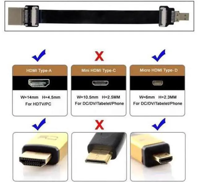 Alt view image 2 of 7 - HDMI Male to Micro HDMI Male Extension FPC Flat Cable 1080P for FPV HDTV Multicopter Aerial Photography