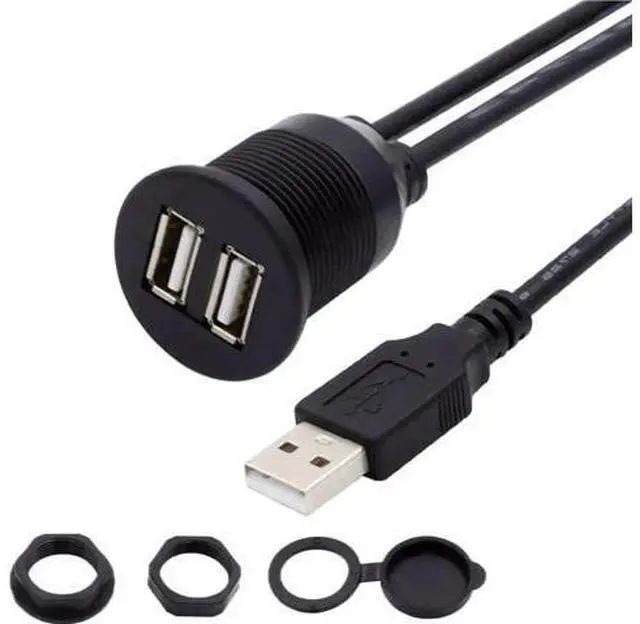Main image of USB 2.0 Flush Mount 1 Male to 2 Female Extension Cable for Car Dashboard Panel Mount Waterproof Dustproof