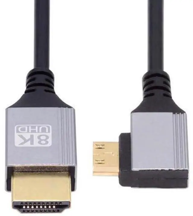 Main image of 90 Degree Left Angled Mini HDMI 2.1 Ultra Thin HDTV Cable 8K 4K Hyper Super Flexible Slim Cord Type-A to Type-C for Camera HDTV