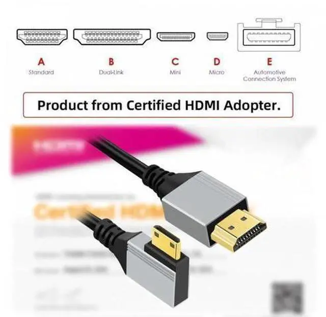 Alt view image 3 of 6 - 90 Degree Left Angled Mini HDMI 2.1 Ultra Thin HDTV Cable 8K 4K Hyper Super Flexible Slim Cord Type-A to Type-C for Camera HDTV