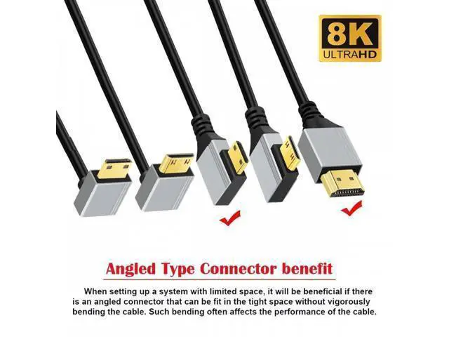 Alt view image 5 of 6 - 90 Degree Left Angled Mini HDMI 2.1 Ultra Thin HDTV Cable 8K 4K Hyper Super Flexible Slim Cord Type-A to Type-C for Camera HDTV