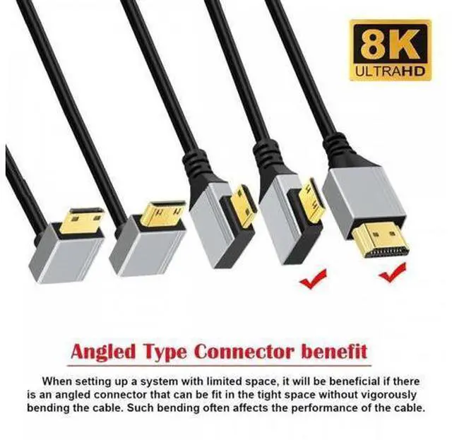 Alt view image 6 of 7 - 90 Degree Right Angled Mini HDMI 2.1 Ultra Thin HDTV Cable 8K 4K Hyper Super Flexible Slim Cord Type-A to Type-C for Camera HDTV