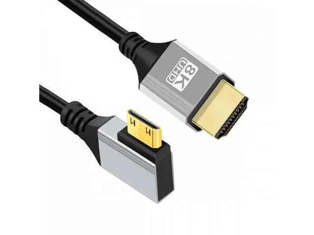 Alt view image 7 of 7 - 90 Degree Right Angled Mini HDMI 2.1 Ultra Thin HDTV Cable 8K 4K Hyper Super Flexible Slim Cord Type-A to Type-C for Camera HDTV