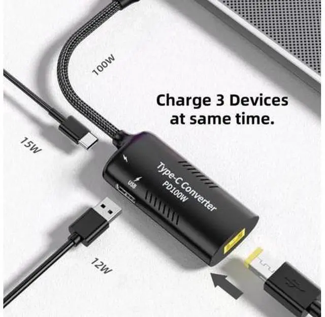 Alt view image 3 of 7 - UC-121-1145MM Rectangle Power Thinpad X1 Input to 100W Dual Type C USB-C and Type-A Output PD Emulator Trigger Charge Cable