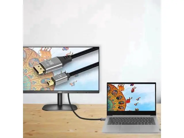 Alt view image 5 of 7 - DisplayPort 1.4 8K 60hz Cable Ultra-HD UHD 4K 144hz Mini DP to DP Cable 7680*4320 for Video PC Laptop TV 6.6 Feet