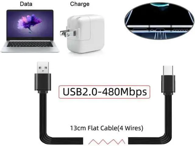 Alt view image 3 of 7 - USB C Short Flat Cable, USB 2.0 Type A Male to USB C Male 4 Wires 5V 2A Charge Data Extension Silicone Cable 4 Wires 30AWG 13cm