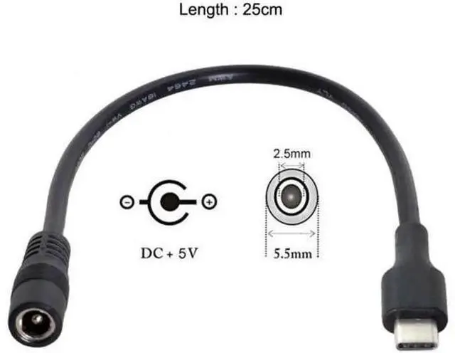 Alt view image 2 of 7 - UC-093 USB 3.1 Type C USB-C to DC 5V 5.5*2.5mm Power Jack Extension Charge Cable for Cell Phone Tablet