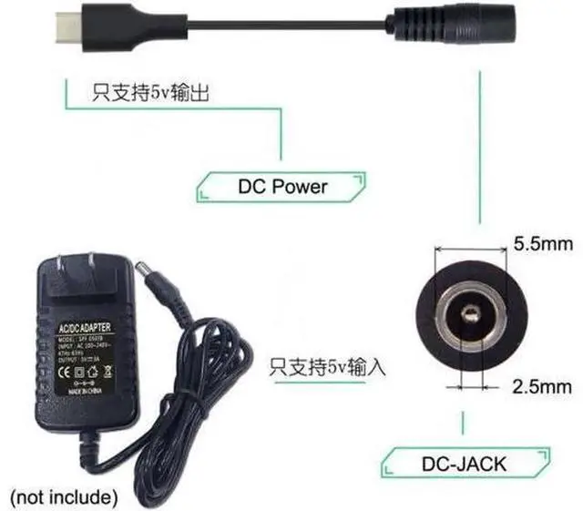 Alt view image 3 of 7 - UC-093 USB 3.1 Type C USB-C to DC 5V 5.5*2.5mm Power Jack Extension Charge Cable for Cell Phone Tablet