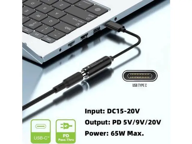 Alt view image 4 of 7 - 7.4x5.0mm Input to USB-C Type-C Power Plug Charge Cable for Laptop Phone PD9V 5V 20V