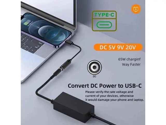 Alt view image 6 of 7 - 7.4x5.0mm Input to USB-C Type-C Power Plug Charge Cable for Laptop Phone PD9V 5V 20V