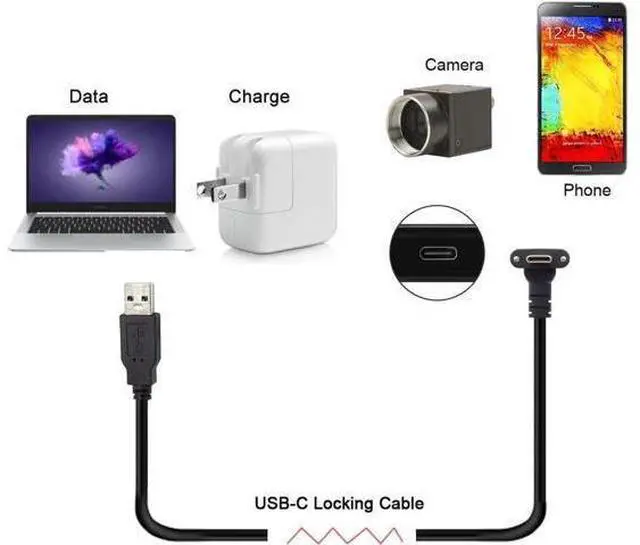 Alt view image 3 of 6 - 5.0M Down Up Angled USB 3.1 Type-C Dual Screw Locking to Standard USB3.0 Data Cable 90 Degree for Camera UC-128-5.0M
