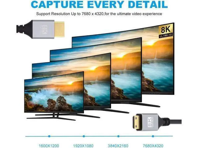 Alt view image 6 of 7 - Mini HDMI 2.1 Ultra Thin HDTV Cable 8K 4K Hyper Super Flexible Slim Cord Type-A to Type-C for Camera HDTV