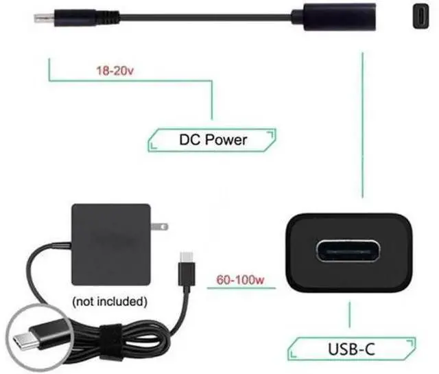 Alt view image 4 of 4 - UC-109-4530HP Type C USB-C Female Input to DC 4.5*3.0mm Power PD Charge Cable fit for HP Laptop 18-20V