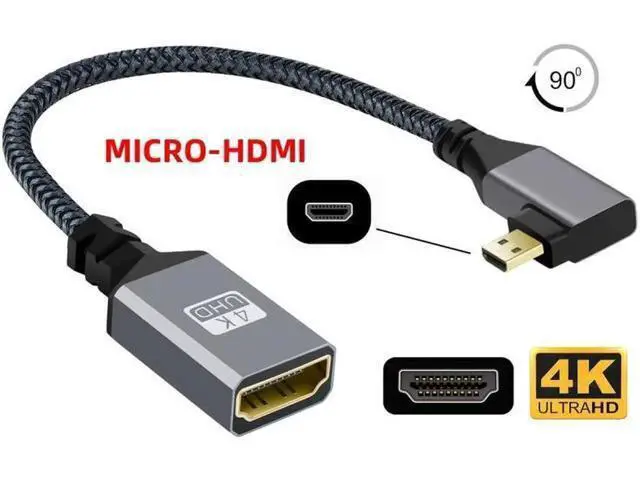 Alt view image 4 of 7 - 4K Type-D Micro HDMI 1.4 Male 90 Degree Right Angled to HDMI Female Extension Cable for DV MP4 Camera DC Laptop