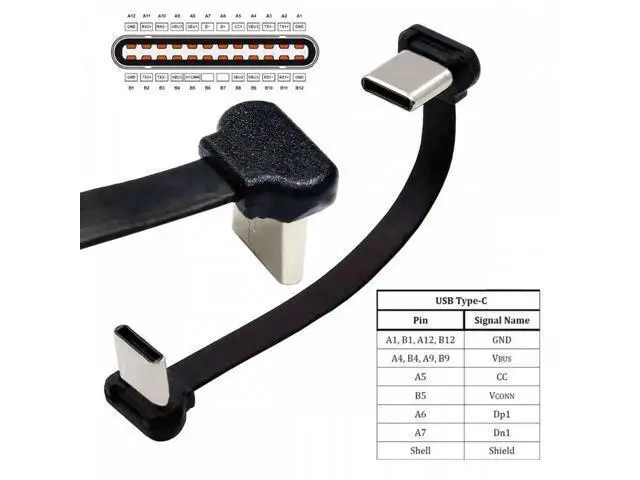 Alt view image 4 of 7 - USB-C Type C to USB-C Ultra Slim Flat Power USB2.0 Data Cable Angled Connector 65W Fast Charge for Laptop Tablet Phone