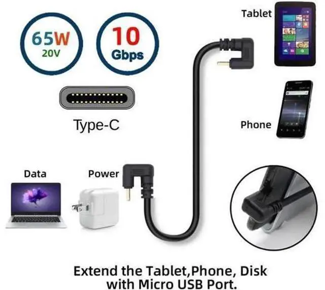 Alt view image 6 of 6 - 10Gbps USB3.1 Type C Male to Male Power Data Video Cable USB-C Opposite U Shape Back Angled for NS Switch Phone Laptop