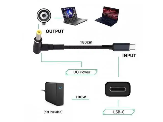 Alt view image 2 of 7 - 100W Type C USB-C Input to 20V DC 5.5*2.5mm Output Power 20V 5A 65W PD Charge Cable for Laptop