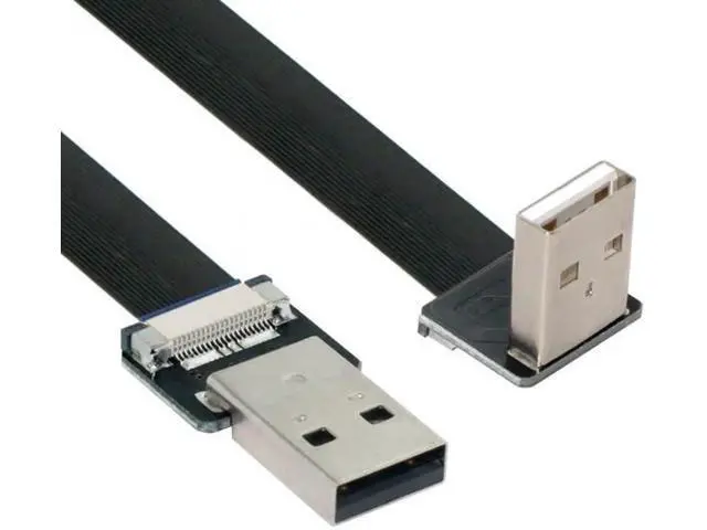 Alt view image 2 of 7 - Down Angled USB 2.0 Type-A Male to Type-A Male Data Flat Slim FPC Cable 90 Degree for FPV and Disk and Scanner and Printer 6.6"feet