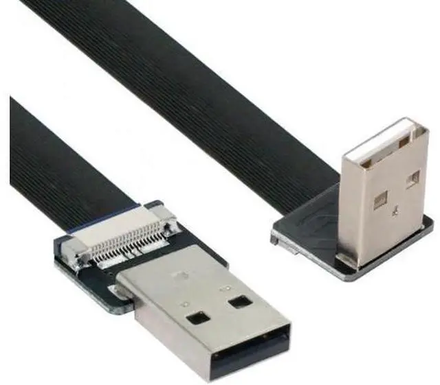 Main image of Down Angled USB 2.0 Type-A Male to Type-A Male Data Flat Slim FPC Cable 90 Degree for FPV and Disk and Scanner and Printer
