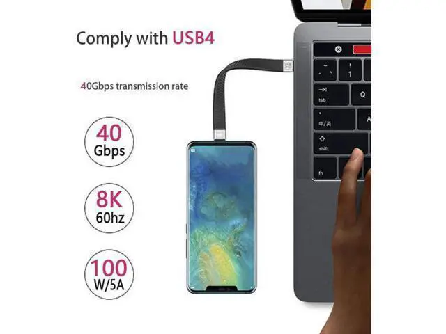 Alt view image 5 of 7 - Type-C USB-C Male to Male USB4 40Gbps 100W 8K Flat Slim FPC Data Cable for Laptop Phone 13cm