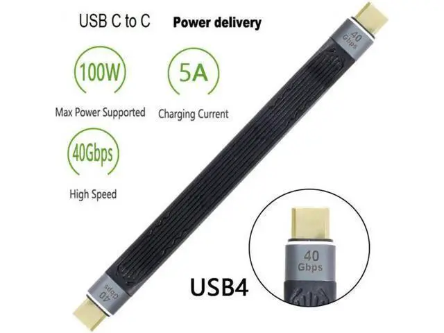 Alt view image 7 of 7 - Type-C USB-C Male to Male USB4 40Gbps 100W 8K Flat Slim FPC Data Cable for Laptop Phone 13cm