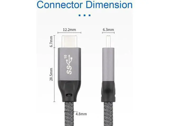 Alt view image 7 of 7 - 10Gbps USB-C USB 3.1 Type C Gen2 Male to Male Data Video 100W Cable with E-marker for Tablet and Phone and Laptop 3.3feet