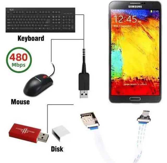 Alt view image 2 of 7 - OTG USB-C Type-C Male Host to USB 2.0 Type-A Female Target Data Flat Slim FPC Cable 13cm for FPV Disk Phone Laptop