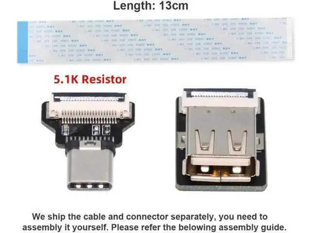 Alt view image 5 of 7 - OTG USB-C Type-C Male Host to USB 2.0 Type-A Female Target Data Flat Slim FPC Cable 13cm for FPV Disk Phone Laptop
