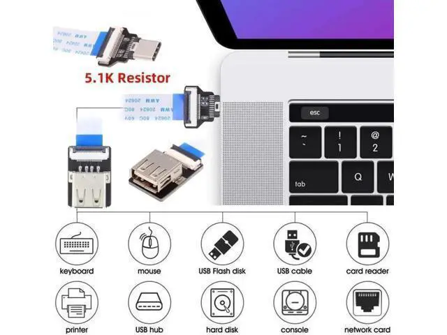 Alt view image 7 of 7 - OTG USB-C Type-C Male Host to USB 2.0 Type-A Female Target Data Flat Slim FPC Cable 13cm for FPV Disk Phone Laptop