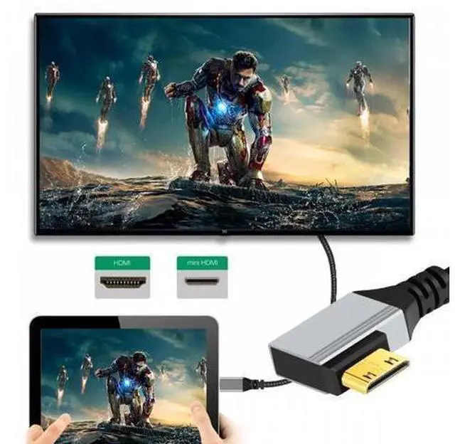 Alt view image 4 of 7 - 90 Degree Right Angled Mini HDMI 2.1 Ultra Thin HDTV Cable 8K 4K Hyper Super Flexible Slim Cord Type-A to Type-C for Camera HDTV