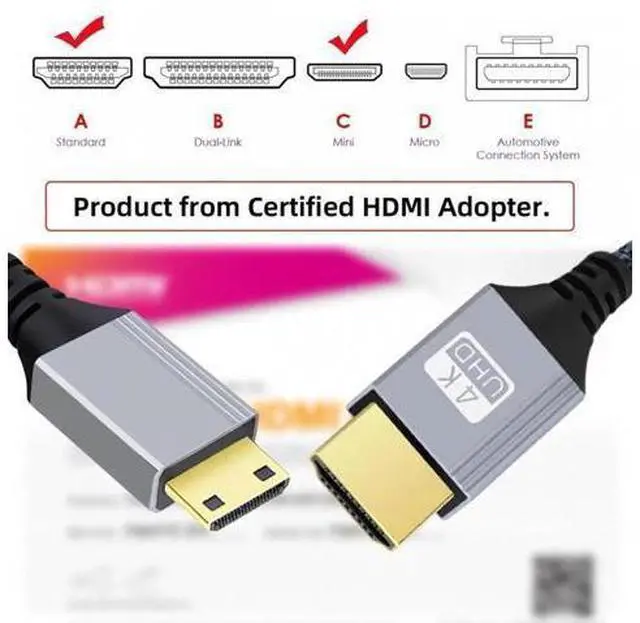 Alt view image 6 of 7 - 0.3m HDMI 2.0 Male to Mini HDMI Type-C Male 4K 60hz Cable with Sleeve Straight Connector for HDTV Computer Laptop Monitor